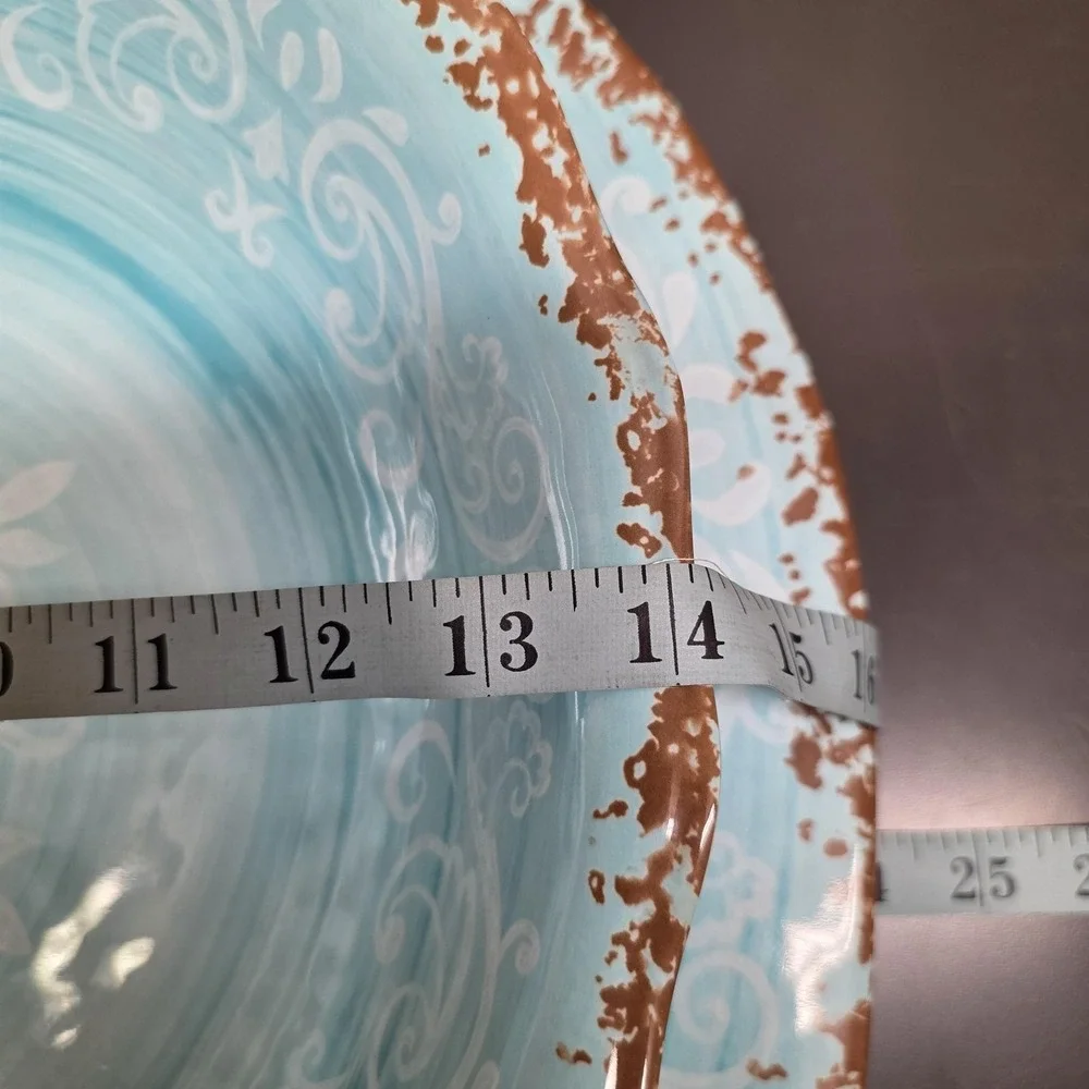 Cynthia Rowley Large Blue Melamine Serving Platter & Bowl Set Floral Farmhouse